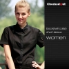 black patchwork closure bar waiter shirts cafe uniforms Color women short sleeve black