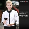 black patchwork closure bar waiter shirts cafe uniforms Color women long sleeve white(black collar) 