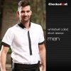 black patchwork closure bar waiter shirts cafe uniforms Color men short sleeve white(black collar) 