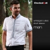 black patchwork closure bar waiter shirts cafe uniforms Color men short sleeve white(checkered collar) 