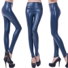 Europe America sexy imitation leather PU high waist women's leggings pants Color steel blue