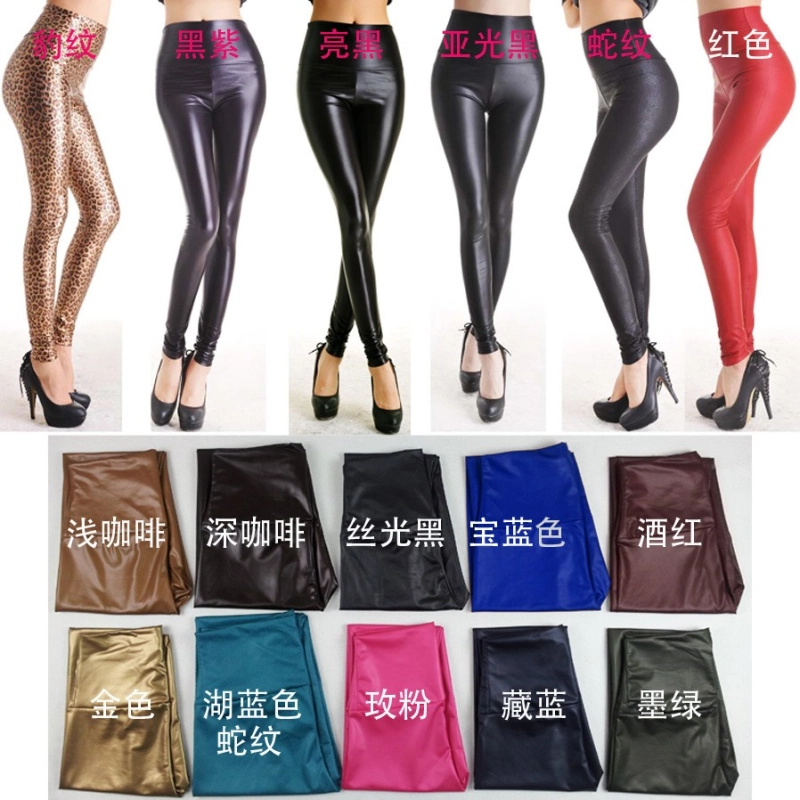 fashion Europe America sexy imitation leather PU high waist rise women's leggings pants