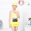 cute kitty head printing little girl swimwear swimsuit Color Yellow