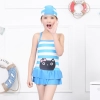 cute kitty head printing little girl swimwear swimsuit Color Light Blue