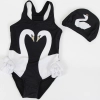 hot sale swan printing little girl one piece swimwear Color black(white swan)
