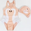 popular swan Flamingo printing little girl swimsuits with hat Color skin(white swan)