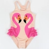 popular swan Flamingo printing little girl swimsuits with hat Color skin(rose swan)