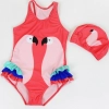 popular swan Flamingo printing little girl swimsuits with hat