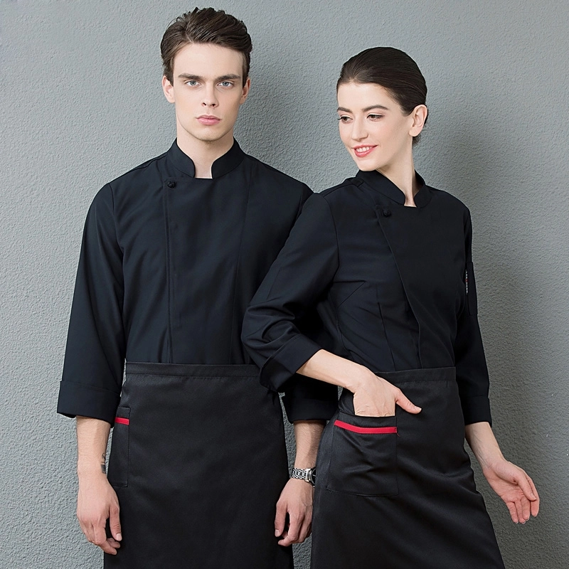 long sleeve invisible button cooking clothes restaurant chef jacket baker uniform