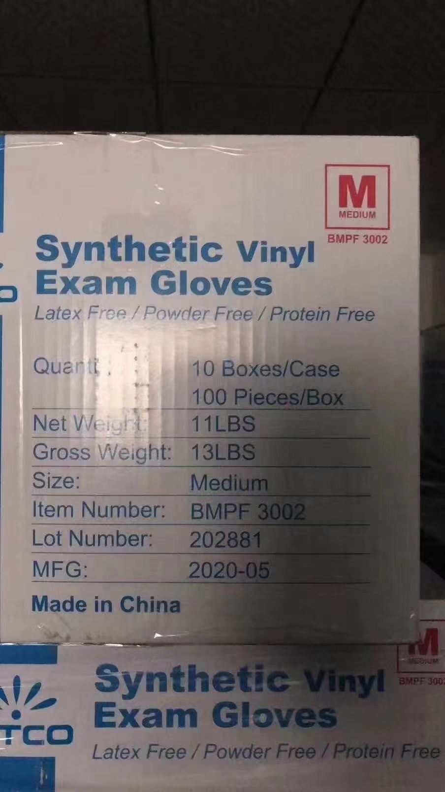 intco synthetic vinyl  disposable  gloves intco BMPF3002  EN455 AQL 1.5