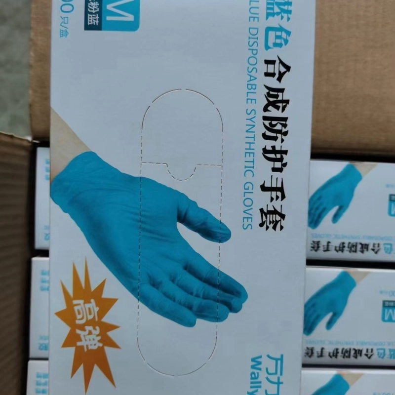 Wally plastic powder free synthetic blue disposable gloves ready stock OTG in stock China