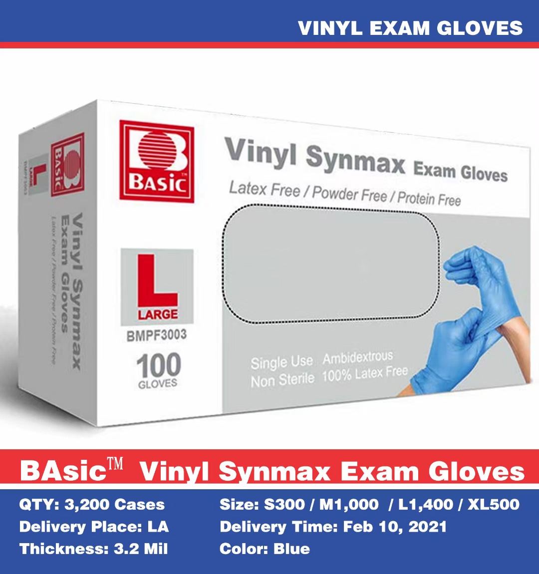 Intco basic  Medical  vinyl synmax exam gloves OGT ready in Los Angeles warehouse 3200 cartons