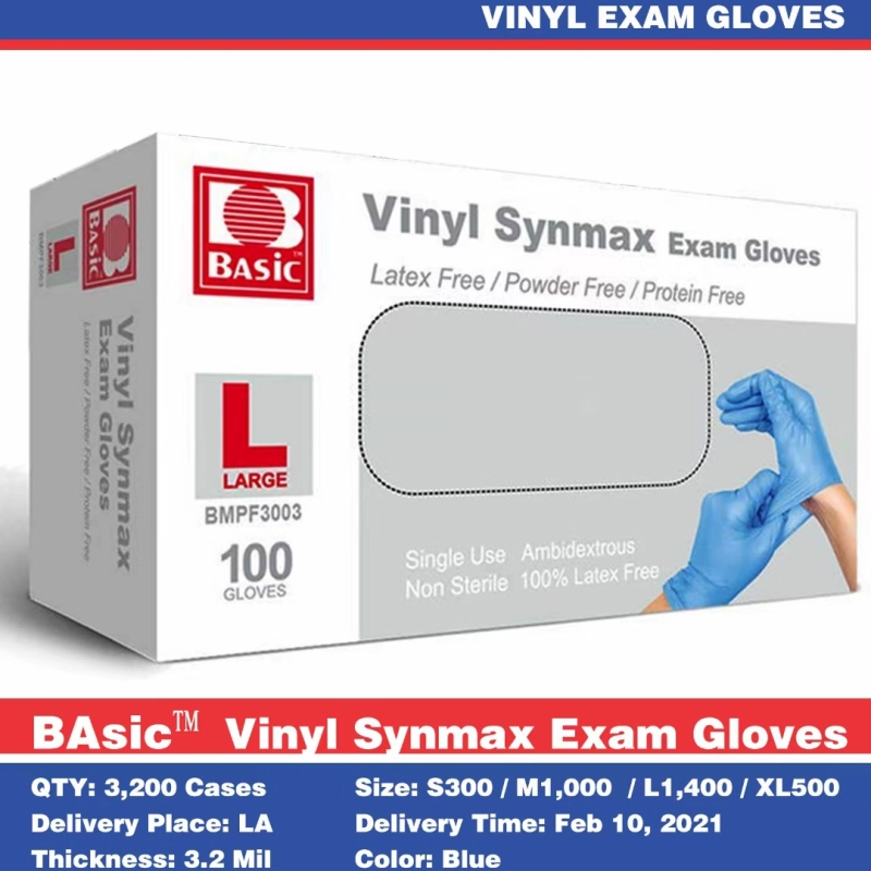 Intco basic Medical vinyl synmax exam gloves OGT ready in Los Angeles warehouse 3200 cartons