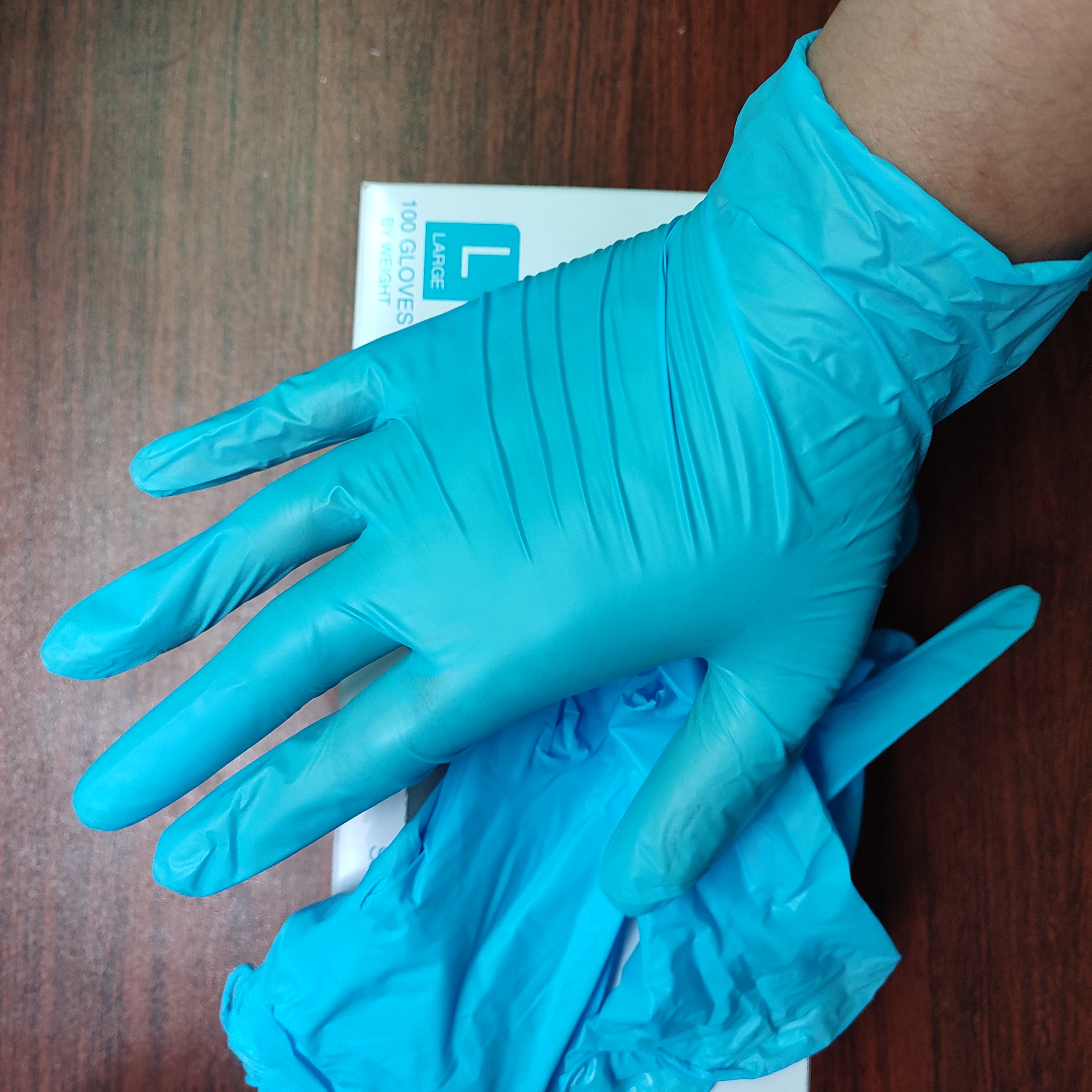 sky blue vinyl/nitrile blend disposable blue  vitrile  gloves factory wholesale