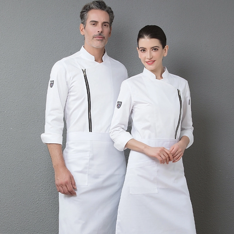 2025 new design zipper side opening estaurant hotel kitchen chef's coat uniform baker jacket wholesale