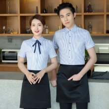 2022 short sleever stripes printing restaurants coffee bar waiter waitress uniform shirt