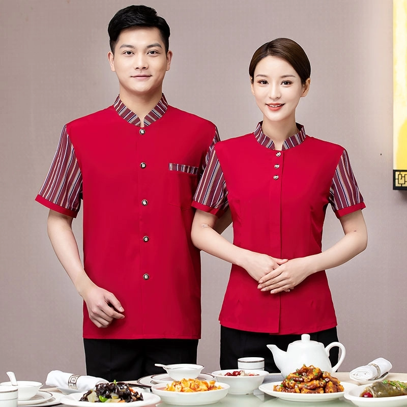 2025 Asian style summer half sleeve  waiter waitress blouse uniform factory cheap