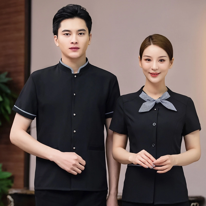 2025 Asian style summer half sleeve  waiter waitress jacket blouse uniform for women and men