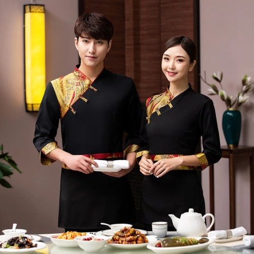 2025  Chinese tranditional style summer half sleeve  waitress jacket  waiter blouse uniform
