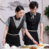 2022  Chinese tranditional style tea house staff  half sleeve  waitress  waiter blouse uniform