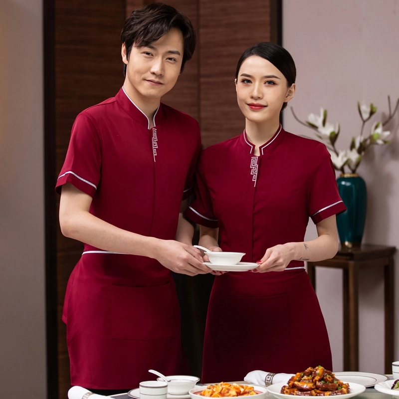 2025  Chinese tranditional style tea house staff  half sleeve  waitress  waiter blouse uniform