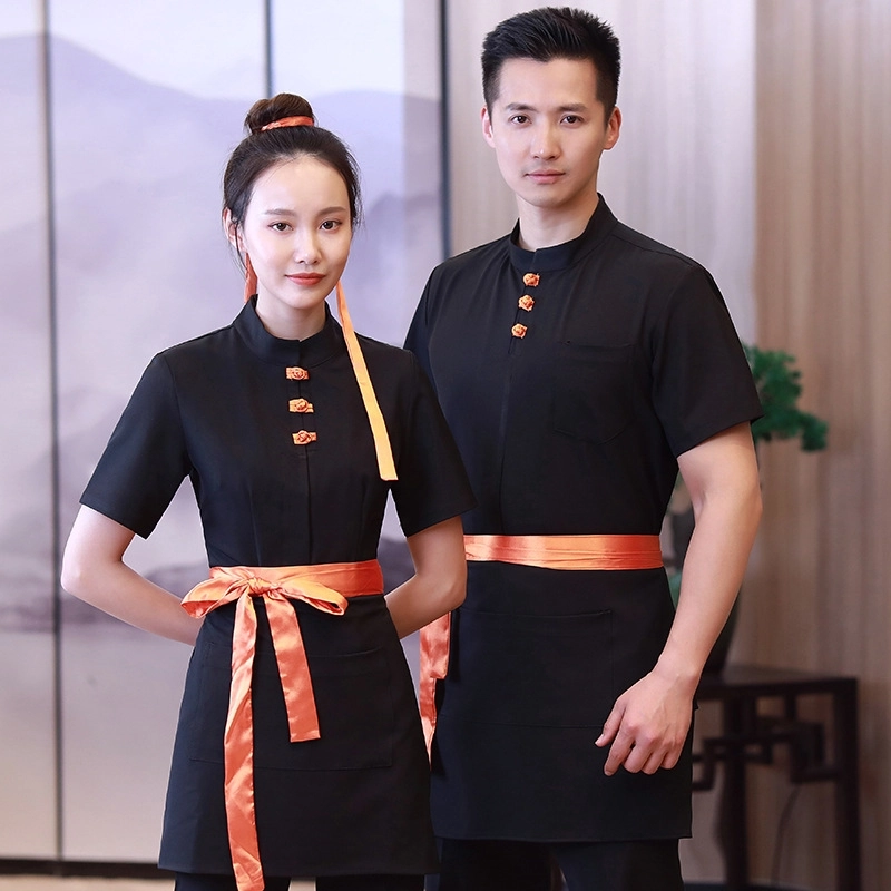 2025 Chinese tea house waitress waiter blouse uniform jacket hotel crew uniform women men