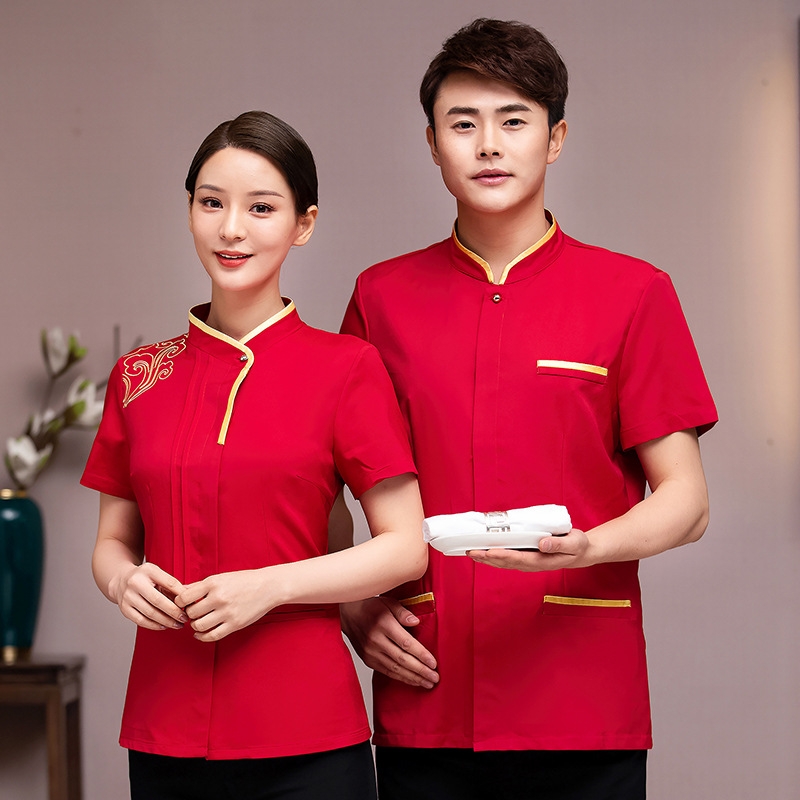 2022  new design bow waitress waiter tea house Chinese food restarant  staff uiform with spon