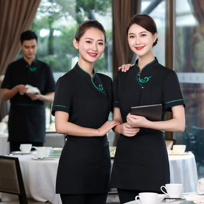 2025  buy waitress waiter from China tea house Chinese food restarant  staff uiform with spon