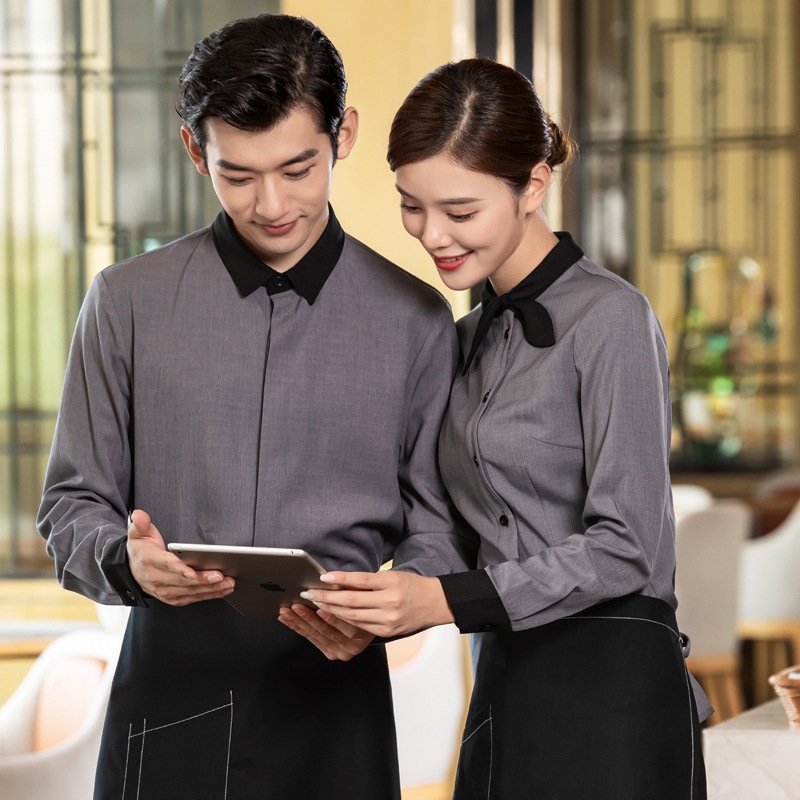 2022  new design bow tea house jacket hotel pub staff long sleeve shirt uniform