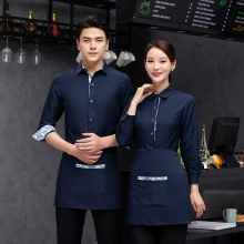 2022   new long sleeve navy store uniform tea house work jacket blouse with apron