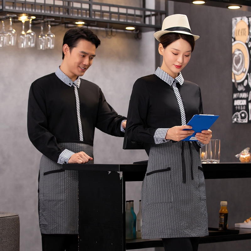 2022   spring fall long sleeve shirt uniform tea house black/wine color waitress waiter  jacket