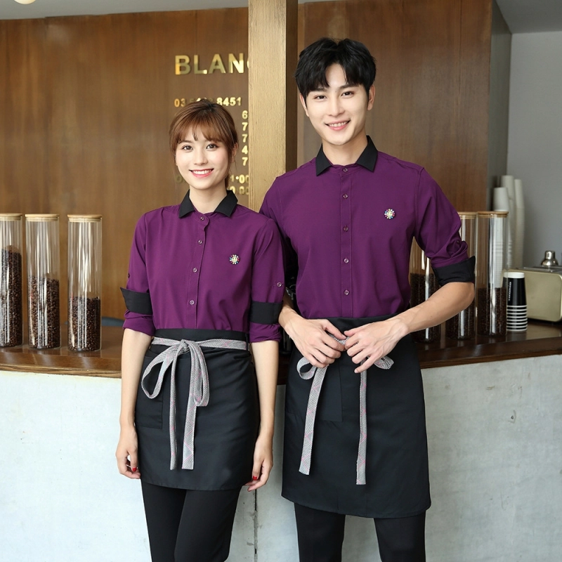 2025 hot sale purple color long sleeve caffee house restaurant dessert store waitress waiter  jacket shirt