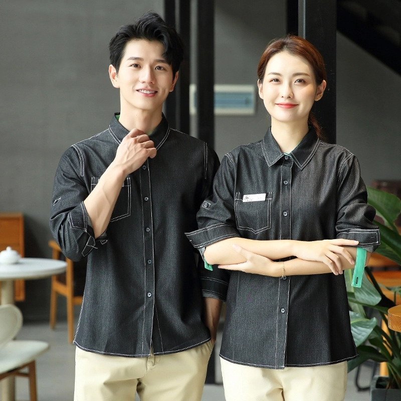 2025 long sleeve caffee house restaurant dessert store dark gray women men jacket shirt
