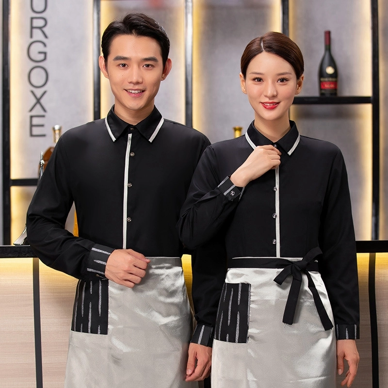 2025  long sleeve caffee house restaurant dessert store dark gray women men shirt (with apron)