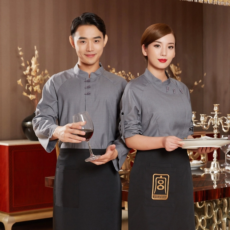 2025 long sleeve Chinese style cafe restaurant dessert store dark gray shirt workwear uniform
