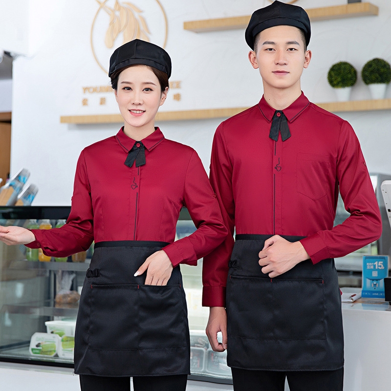 2022  long sleeve Asian style style cafe restaurant dessert store dark gray shirt workwear uniform