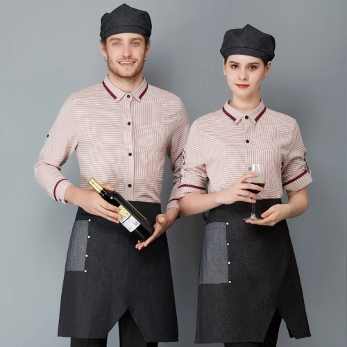 2025  long sleeve Europe stripes style cafe restaurant dessert store  shirt workwear uniform