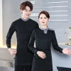 2022  long sleeve   Invisible button bow cafe restaurant dessert   jacket workwear uniform shirt pub