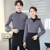 2022  long sleeve   Invisible button bow cafe restaurant dessert   jacket workwear uniform shirt pub