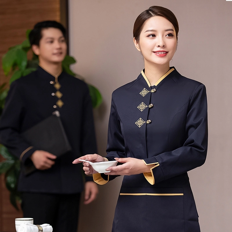 2025 Chinese style tea house work jacket hotel pub staff blouse jacket