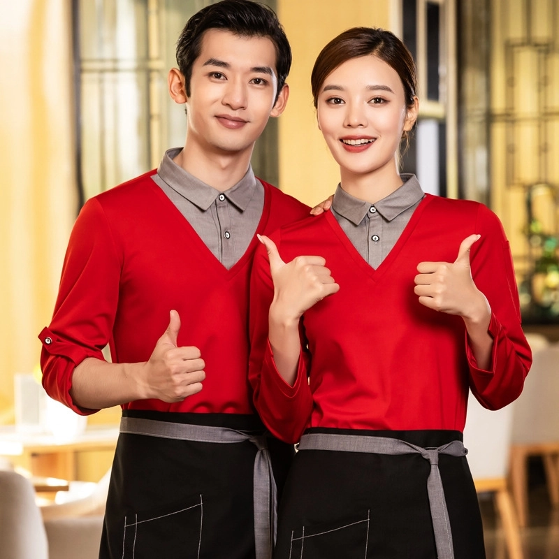 2025 Asian style tea house work jacket hotel staff hot pot store blouse uniform factory wholesale