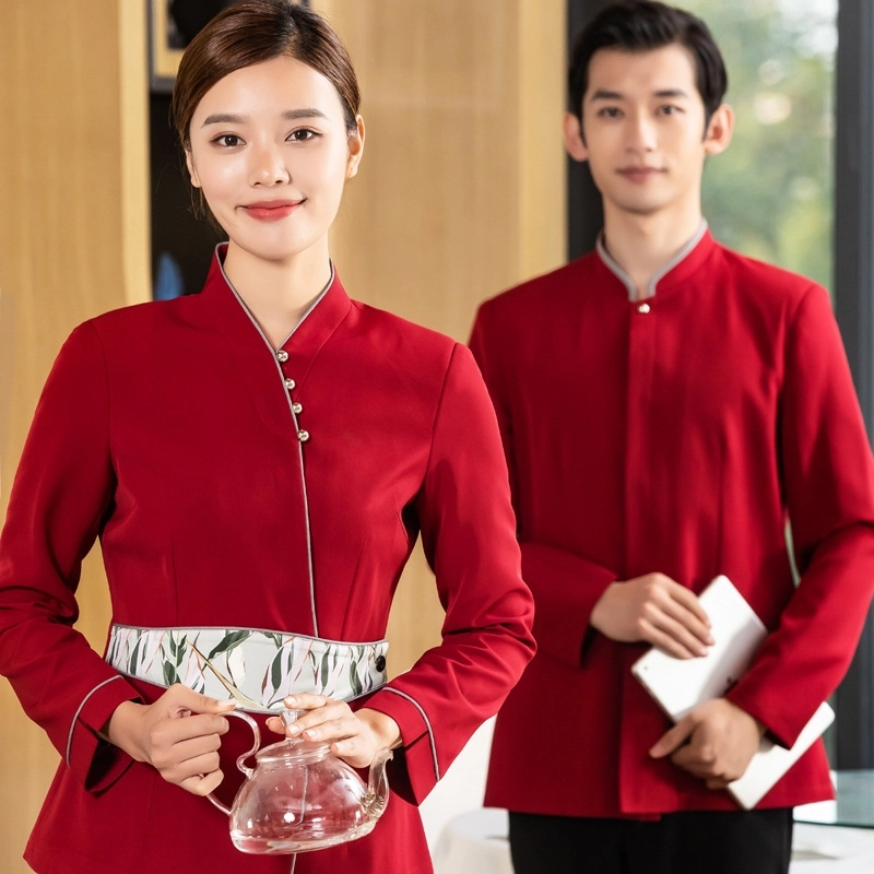 2025 traditional style tea house work jacket hotel staff hot pot store blouse uniform factory wholesale