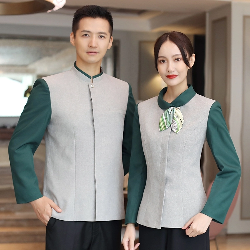 2025 traditional style pachwork tea house work jacket hotel staff hot pot store blouse