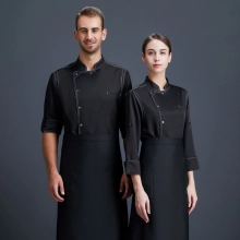 2025 long  sleeve  fashion black denim kitchen coat   chef jacket