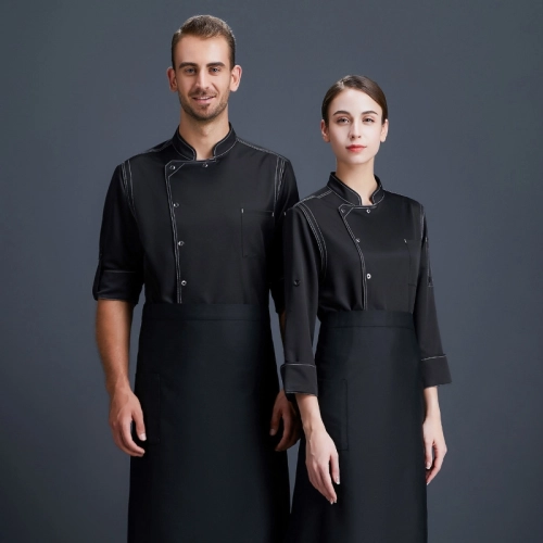 2025 long  sleeve  fashion black denim kitchen coat   chef jacket