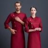 2022  hot sale long  sleeve  fashion double breast baker food store jacket  coat  chef jacket uniform Color Wine