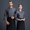2025   long  sleeve  fashion unisex double breast baker jacket  gray denim coat  chef jacket uniform Color Light Gray