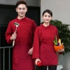 2025   Europe design zipper no button bread house baker cooking student  coat  chef jacket uniform on sales Color Wine