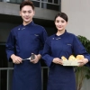 2025   Europe design zipper no button bread house baker cooking student  coat  chef jacket uniform on sales Color Navy