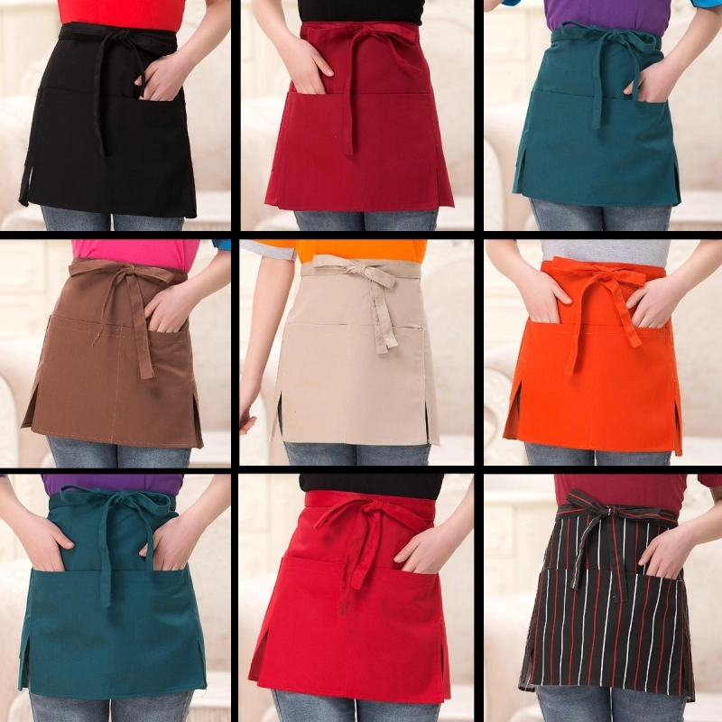 2025 dual split apron short apron cafe staff apron for waiter